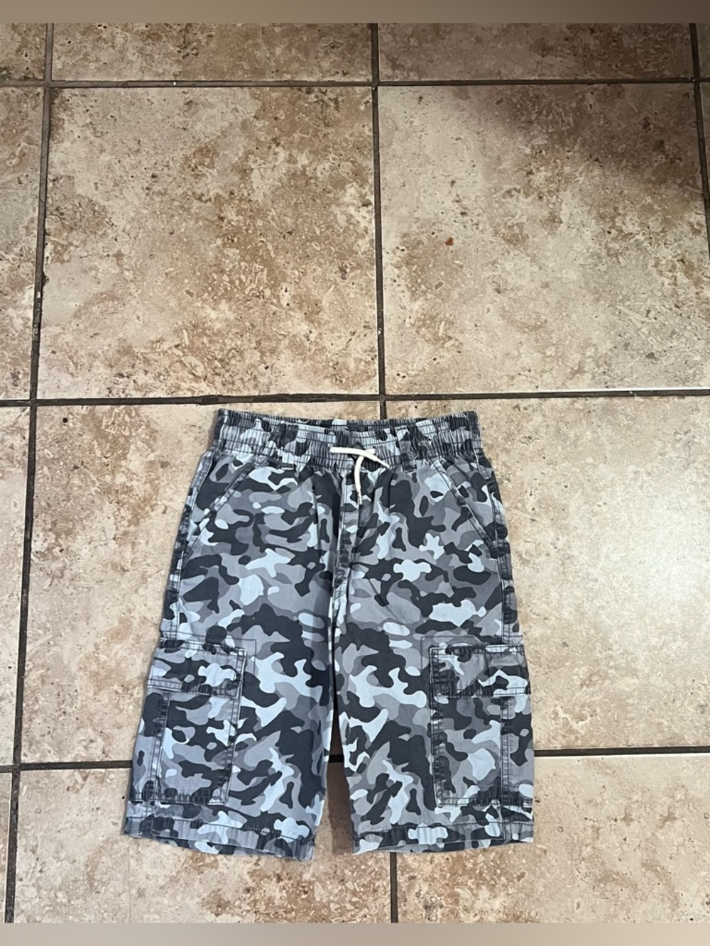 Boys Black and Gray Pull on Camouflage Cargo Shorts